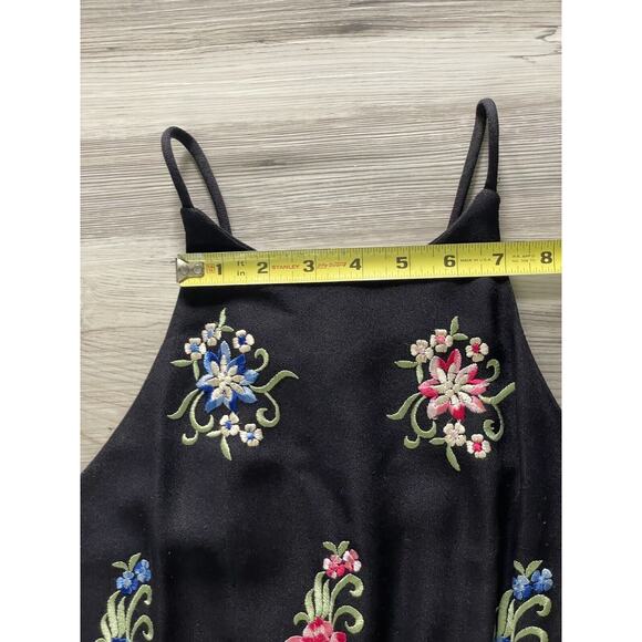 90s Women 11/12 Embroidered Floral Maxi Dress Black‎ Moody Floral Y2K Prom Goth - Picture 14 of 16